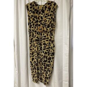 Midnight Velvet Animal Print Leopard Maxi Dress Stretch Belted Sleeveless Size L